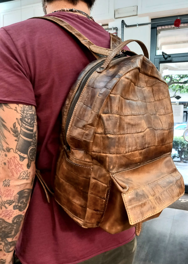 Backpack in crocodile print calfskin