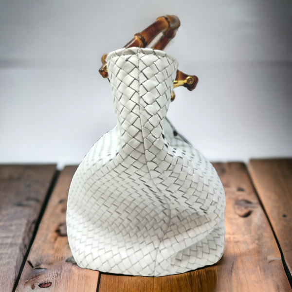 Handmade bag, Shopper &amp; bamboo model. White colour