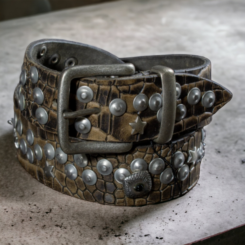 Crocodile print leather belt 