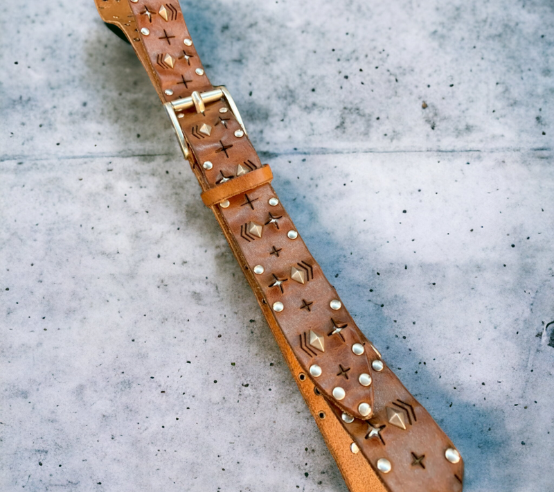 Handmade belt, lasered with studs