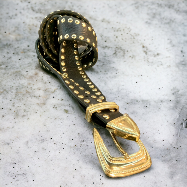 Handmade belt, toe loop buckle, with studs