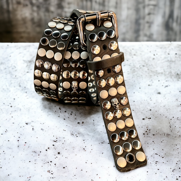 Handmade belt, with studs and crystals