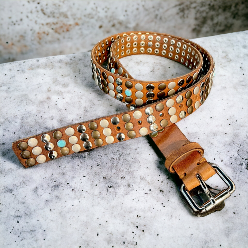 Handmade belt with studs and crystals