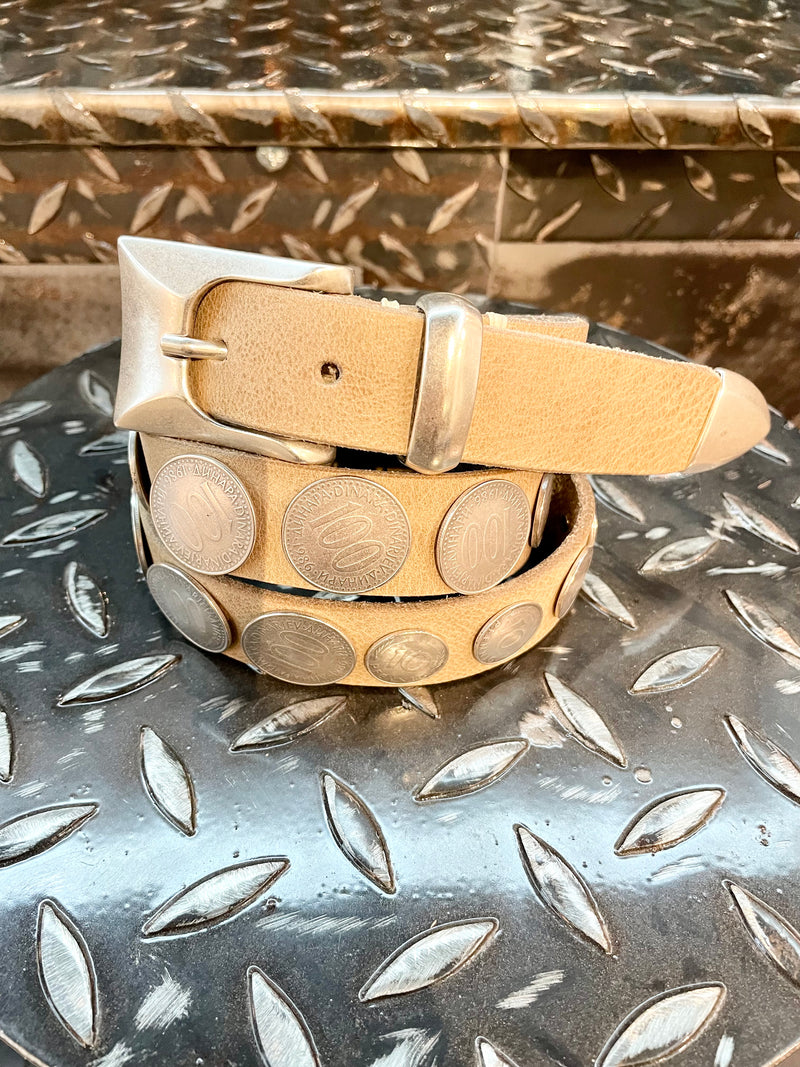 Handmade belt with toe buckle and studs